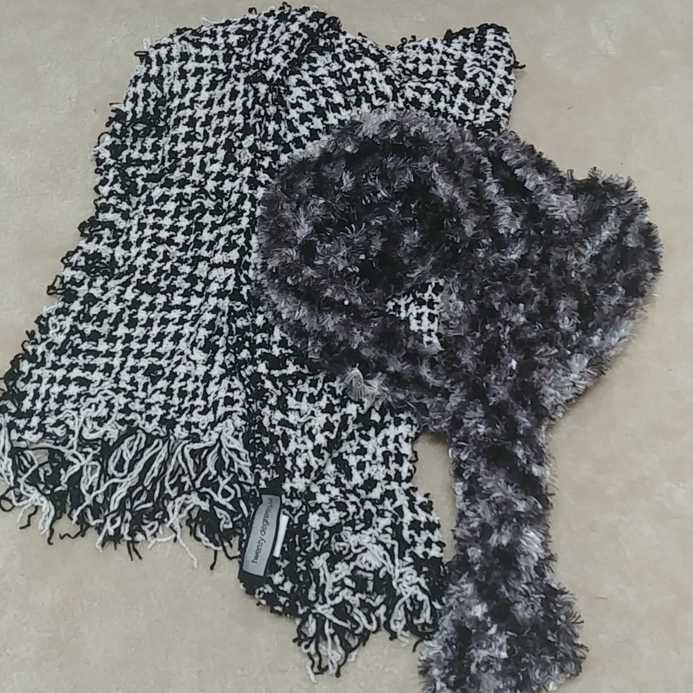 2 warm gray & black&white scarves